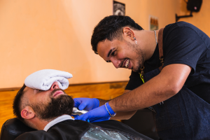 beard trimming at barber shop