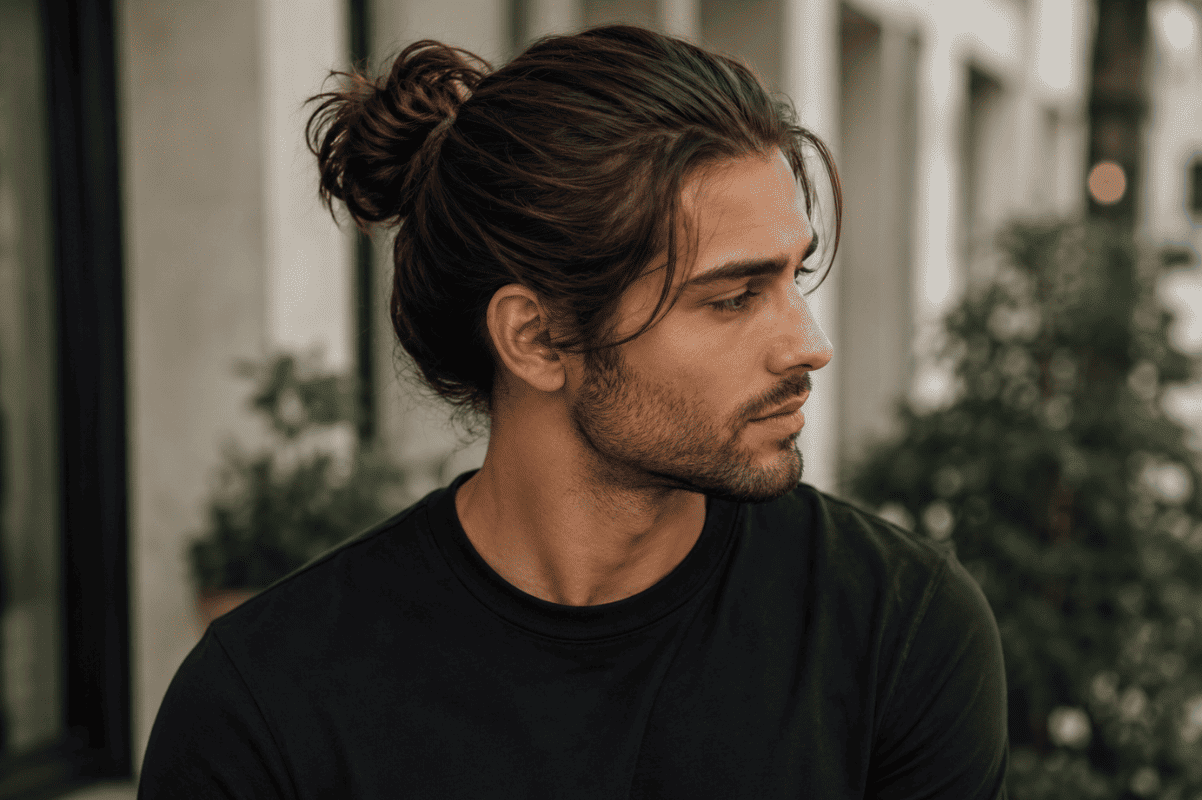 a loose bun tied at the back is both stylish and convenient