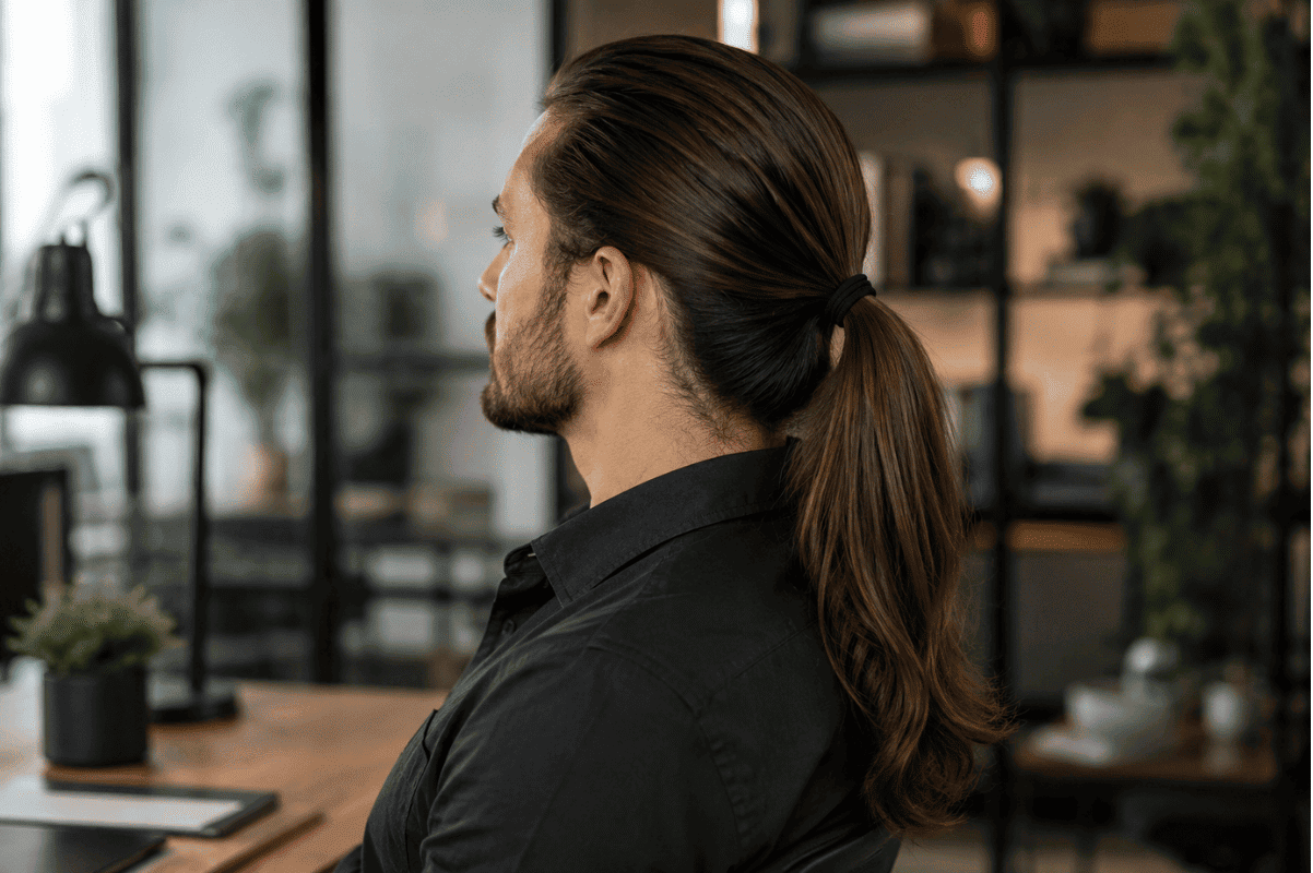 ponytail looks balanced and professional