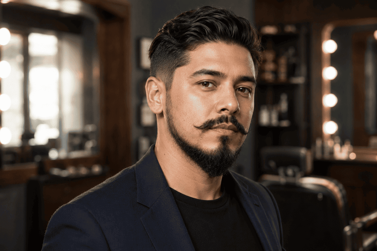 beard at the chin with a connected mustache