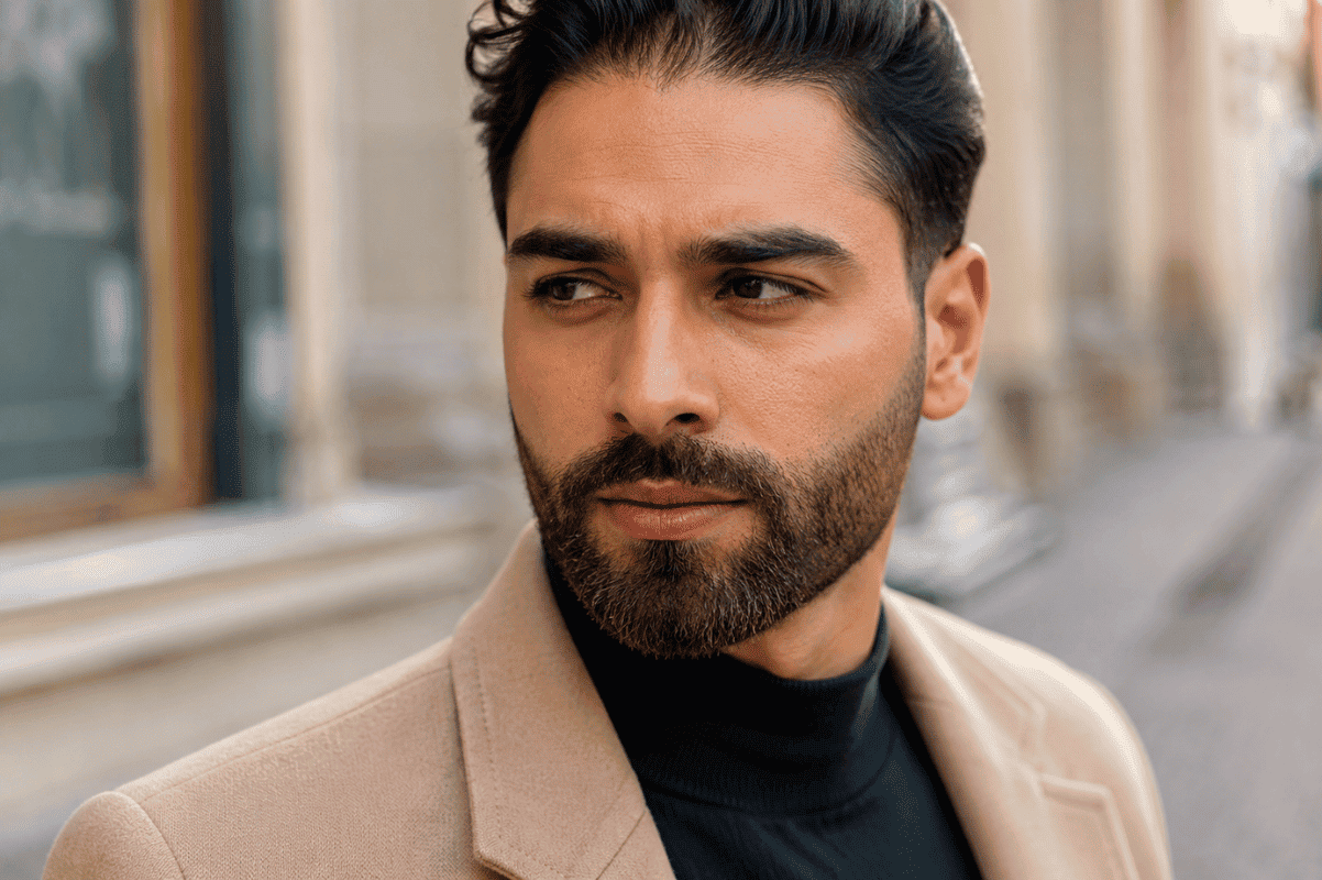 short, angular beard